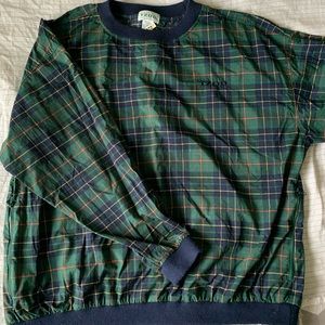 Vintage Izod crew neck plaid pullover golf jacket.
